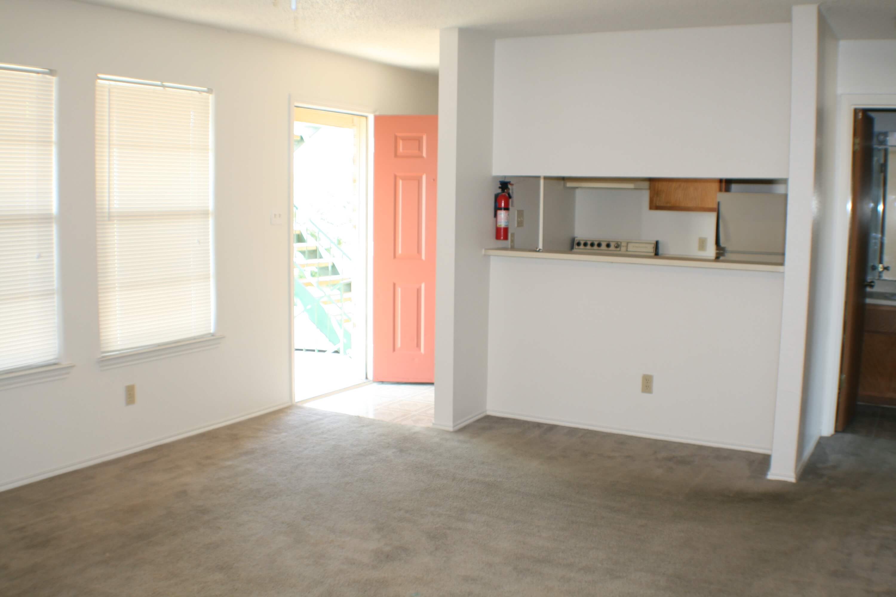 A few of the front door within a unit at Stadium View Apartments.